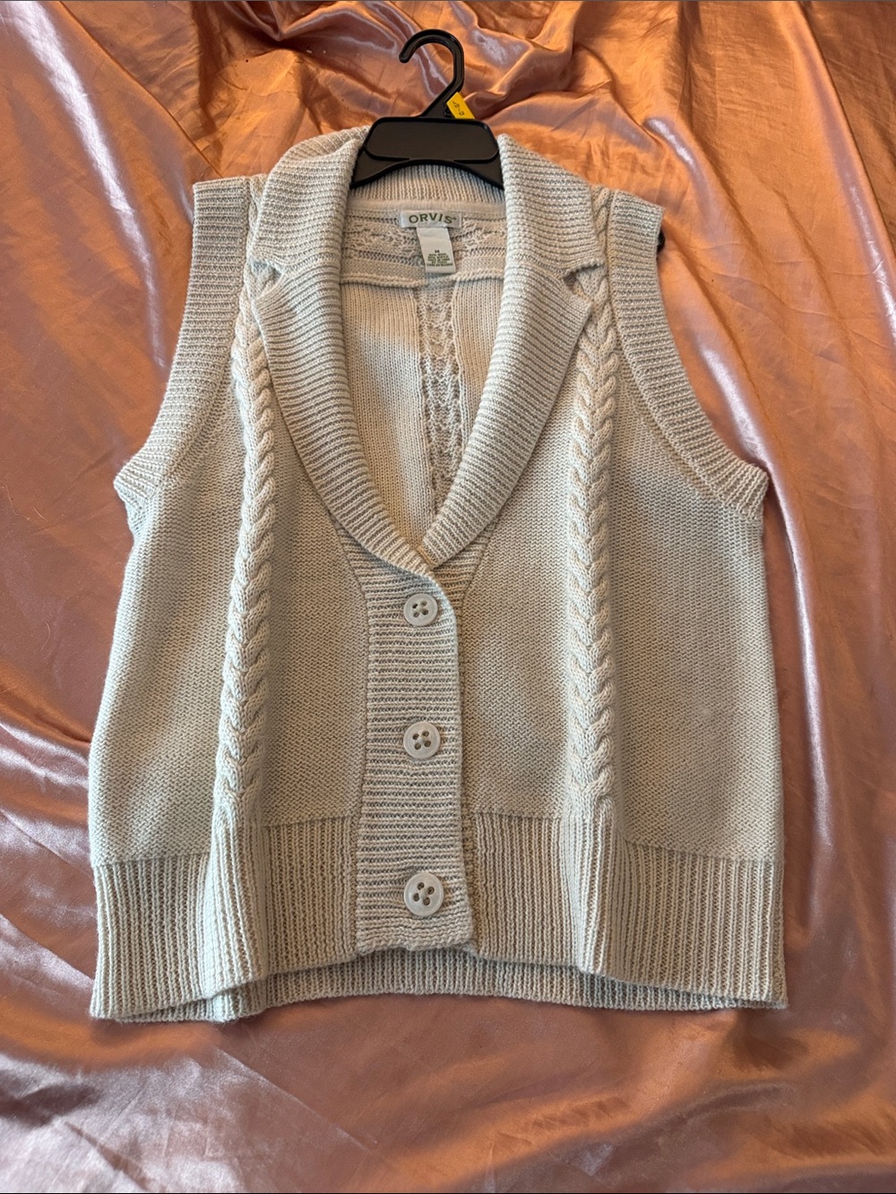 Orvis Cream Cable-Knit Shawl-Collar Button Vest